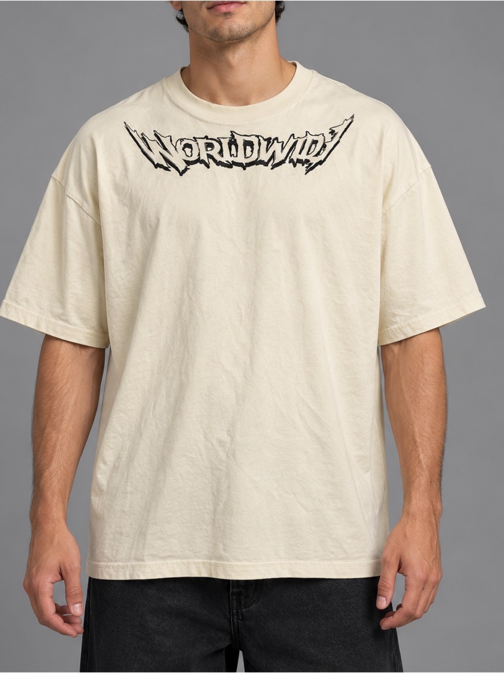 Worldwide Graphic Short Sleeve Tee in Cream